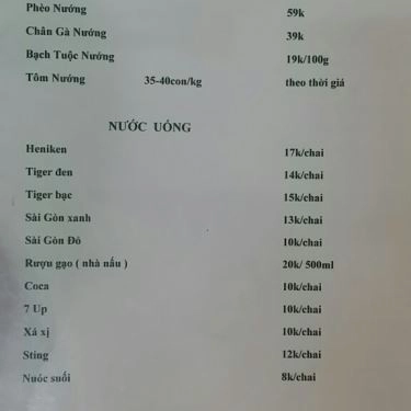 Thực đơn- Quán Ăn Quán 3 Chị Em - Cua Cà Mau