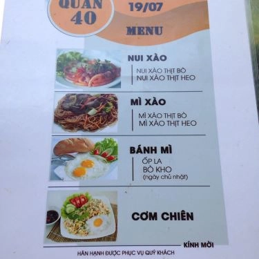 Thực đơn- Quán Ăn Quán 40 - Nui Xào, Mì Xào & Cơm Chiên