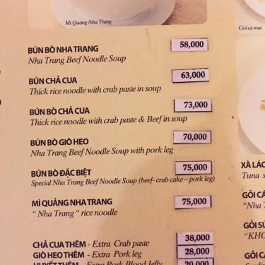 Thực đơn- Quán Ăn Quán 49 - Đặc Sản Nha Trang