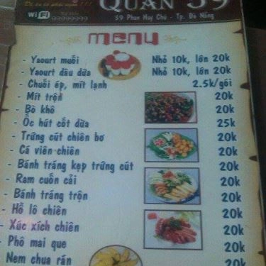 Thực đơn- Quán Ăn Quán 59 - Làng Yaourt Muối