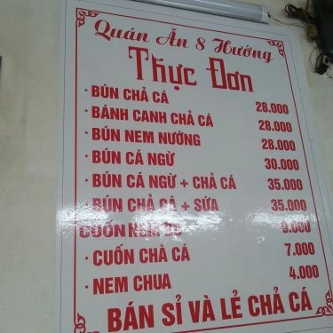 Thực đơn- Quán Ăn Quán 8 Hướng - Bún Chả Cá Quy Nhơn