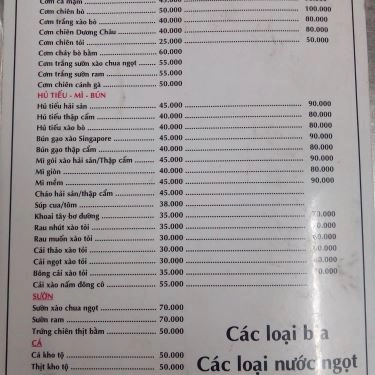 Thực đơn- Quán Ăn A Cường - Cao Đạt