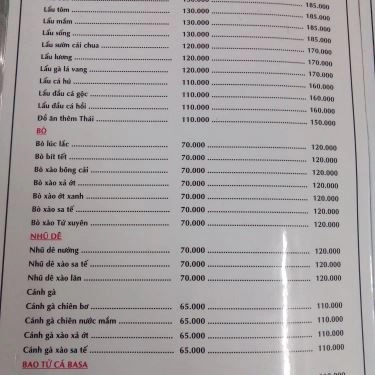 Thực đơn- Quán Ăn A Cường - Cao Đạt