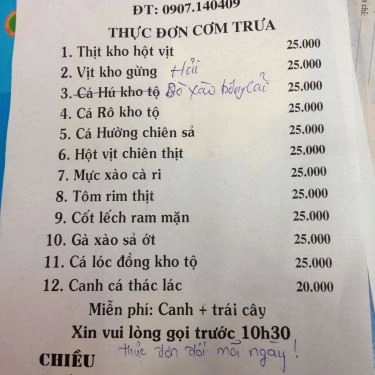 Thực đơn- Quán Ăn A Hiền - Vĩnh Khánh