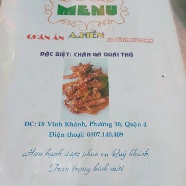 Thực đơn- Quán Ăn A Hiền - Vĩnh Khánh