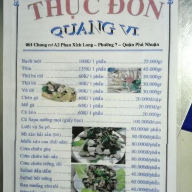 Thực đơn- Quang Vi - Quán Ăn Gia Đình