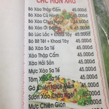 Thực đơn- Quán Ăn Bình Dân Tân Ký