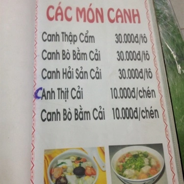 Thực đơn- Quán Ăn Bình Dân Tân Ký