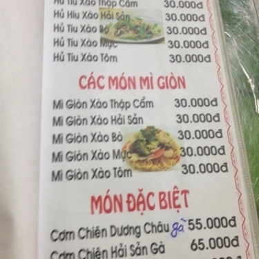 Thực đơn- Quán Ăn Bình Dân Tân Ký