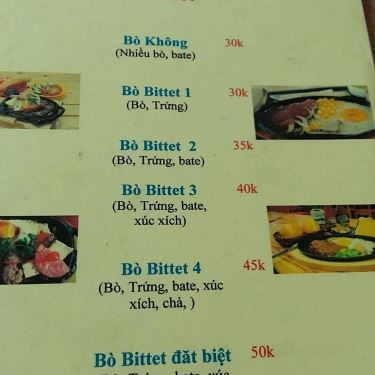 Thực đơn- Quán Ăn Bò Vàng - Bò Bít Tết & Bò Né