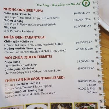 Thực đơn- Quán Ăn Côn Trùng Dế Sữa Rec Rec