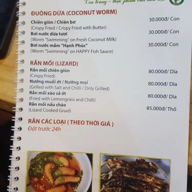 Thực đơn- Quán Ăn Côn Trùng Dế Sữa Rec Rec
