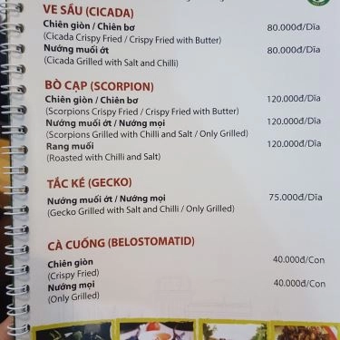 Thực đơn- Quán Ăn Côn Trùng Dế Sữa Rec Rec