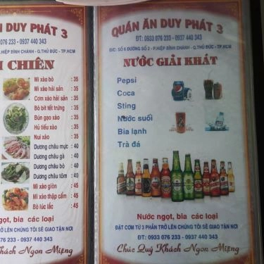 Thực đơn- Quán Ăn Quán Duy Phát 3 - Cơm Chiên & Mì Xào