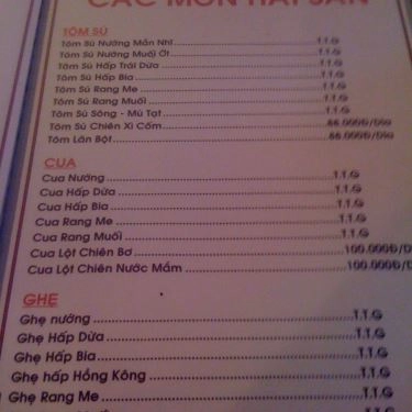 Thực đơn- Quán Ăn Gia Đình 04 - Làng Nướng Nam Bộ (cũ)