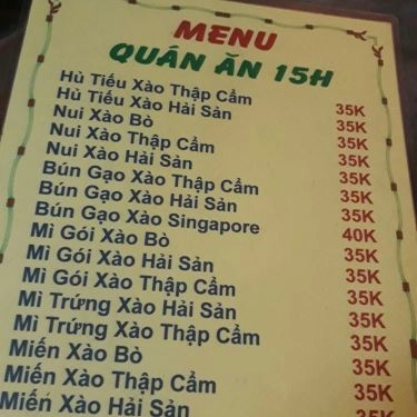 Thực đơn- Quán Ăn Gia Đình 15H