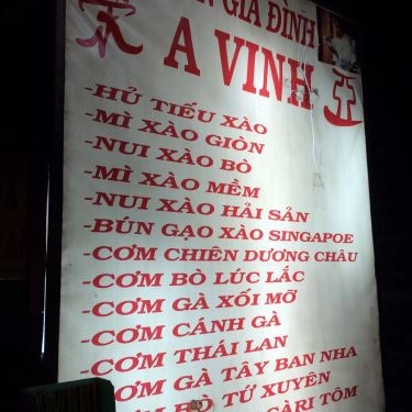 Thực đơn- A Vinh - Quán Ăn Gia Đình