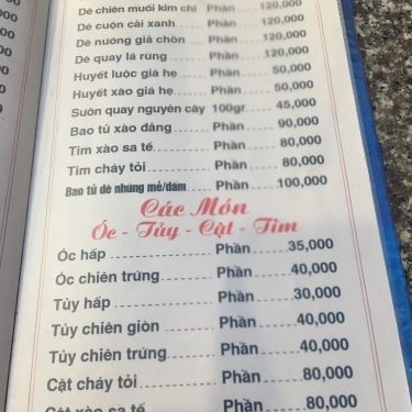 Thực đơn- Quán Ăn Gia Đình Bạn Tôi - Nguyễn Thượng Hiền