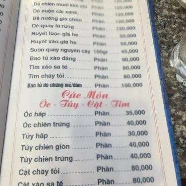 Thực đơn- Quán Ăn Gia Đình Bạn Tôi - Nguyễn Thượng Hiền