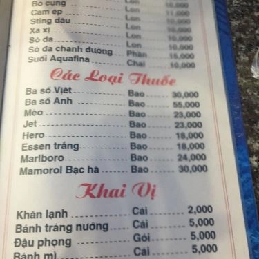 Thực đơn- Quán Ăn Gia Đình Bạn Tôi - Nguyễn Thượng Hiền