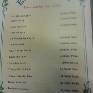 Thực đơn- Quán Ăn Biển Xanh Quán - Ăn Gia Đình