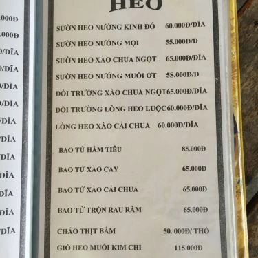 Thực đơn- Thúy Kiều 2 - Quán Ăn Gia Đình