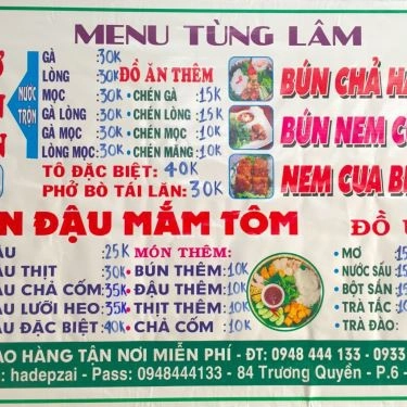 Thực đơn- Quán Ăn Hà Nội Gốc - Tùng Lâm - Phạm Ngọc Thạch