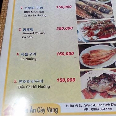 Thực đơn- Cây Vàng - Quán Ăn Hàn Quốc