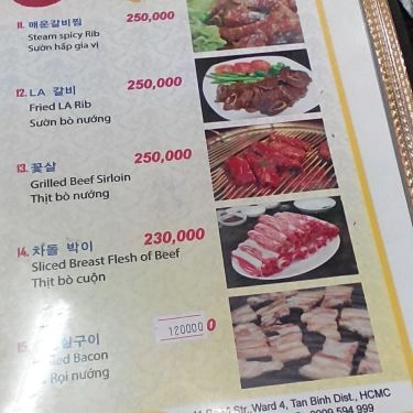Thực đơn- Cây Vàng - Quán Ăn Hàn Quốc