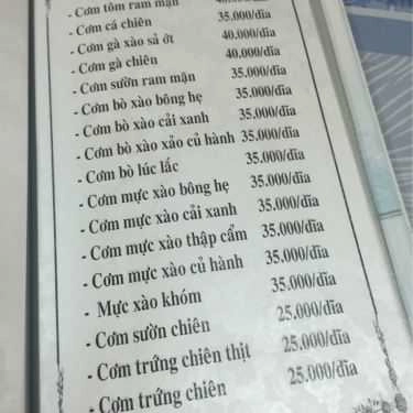 Thực đơn- Quán Ăn Hương Biển Quán - Mạc Thiên Tích