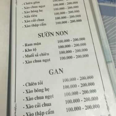 Thực đơn- Quán Ăn Hương Biển Quán - Mạc Thiên Tích