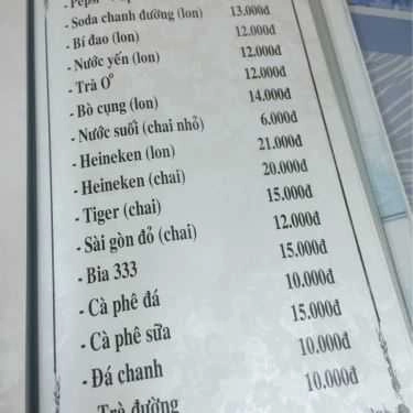 Thực đơn- Quán Ăn Hương Biển Quán - Mạc Thiên Tích