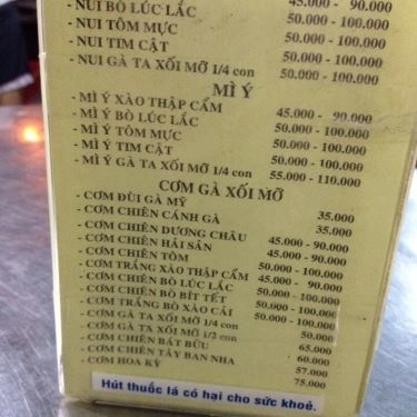 Thực đơn- Quán Ăn Lê Hiếu