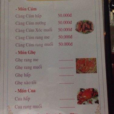 Thực đơn- Quán Ăn Linh - Hải Sản Bình Dân