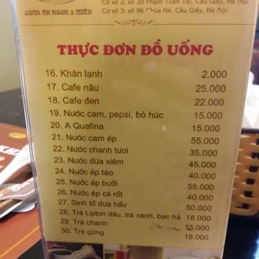 Thực đơn- Nhà Hàng Quán Ăn Ngon 3 Miền