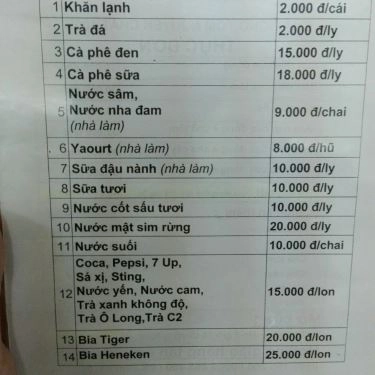 Thực đơn- Quán Ăn Ông Bin Già - Bún Ốc & Bánh Đa Riêu Cua - Trần Huy Liệu