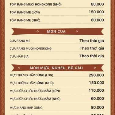 Thực đơn- Quán Ăn Quyền Ký - Hủ Tiếu, Cơm Chiên, Lẩu & Hải Sản