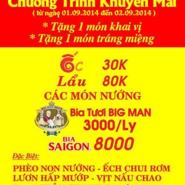 Thực đơn- Cây Gáo - Quán Ăn Sân Vườn