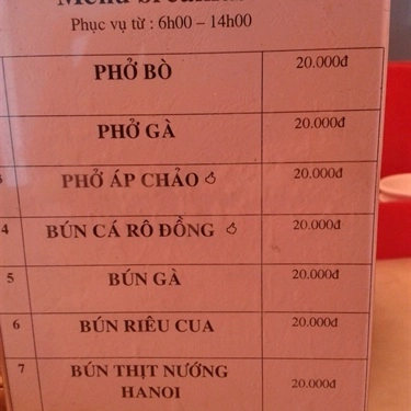 Thực đơn- Quán Ăn Số 1 - Trung Sơn