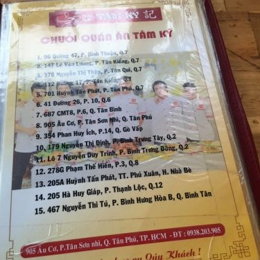 Thực đơn- Quán Ăn Tâm Ký - Âu Cơ