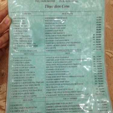 Thực đơn- Quán Ăn Tây Hồ