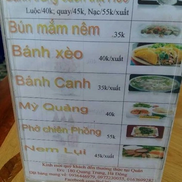 Thực đơn- Quán Ăn Quán Bà Út - Đặc Sản Đà Nẵng