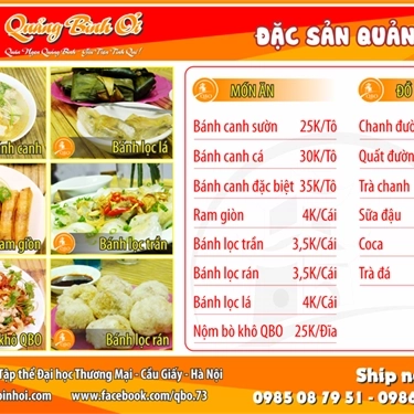 Thực đơn- Quán Ăn Quảng Bình Ơi - Bánh Canh & Bánh Bột Lọc