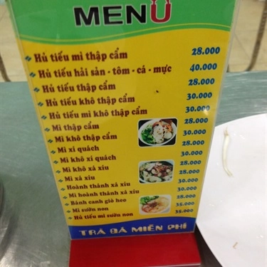 Thực đơn- Quán Ăn Quán Bảo Hân - Hủ Tiếu Nam Giang