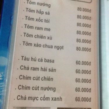 Thực đơn- Quán Ăn Quán Bảo Quốc - Hải Sản
