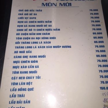 Thực đơn- Quán Ăn Quán Bé Ba - Lẩu Bò