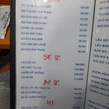 Thực đơn- Quán Ăn Quán Bi 102 – Lẩu Dê Úc