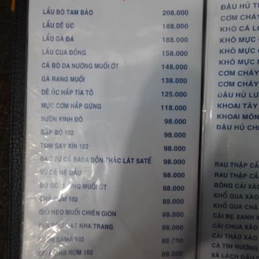 Thực đơn- Quán Ăn Quán Bi 102 – Lẩu Dê Úc
