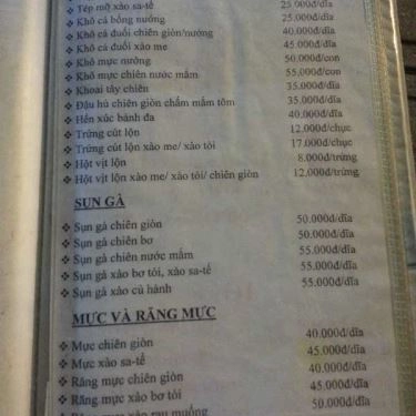 Thực đơn- Quán Ăn Quán Bi - Bạch Tuộc Nướng