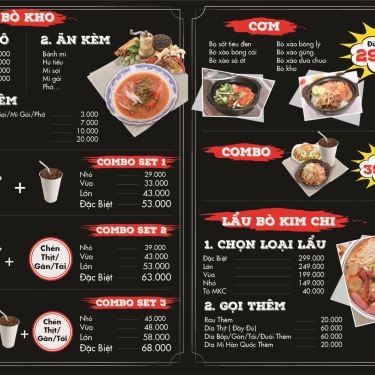 Thực đơn- Quán Ăn Quán Bò Kho Mẹ Nấu